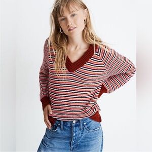 Madewell Arden V-Neck Crop Pullover Sweater in Stripe
